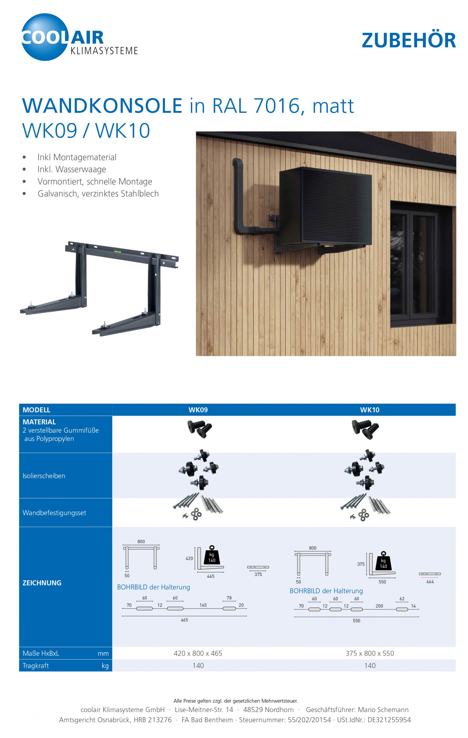 Wandkonsole für Außengeräte in SCHWARZ