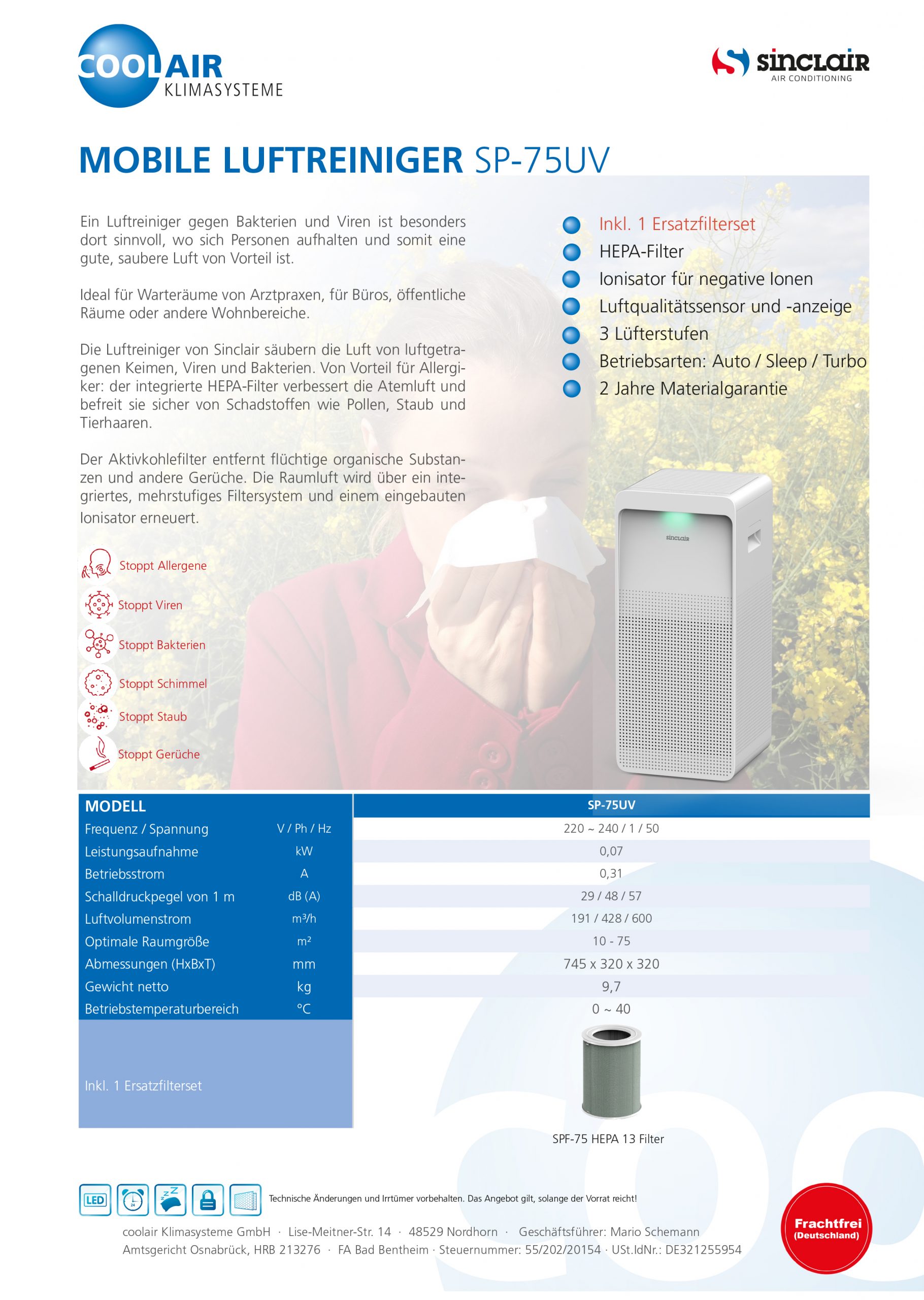 Luftreiniger SP-75UV