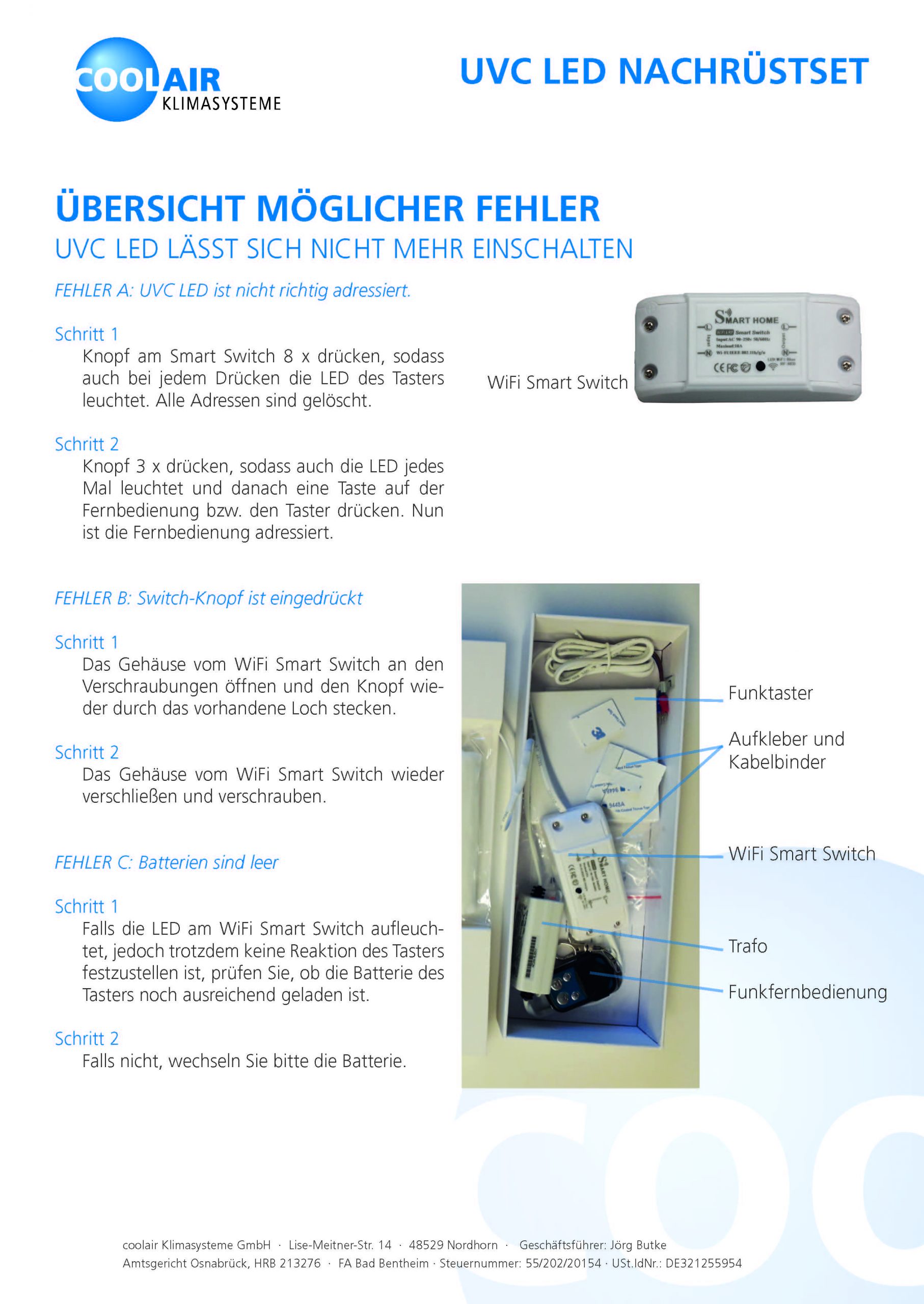 Übersicht möglicher Fehler UVC LED Nachrüstsets
